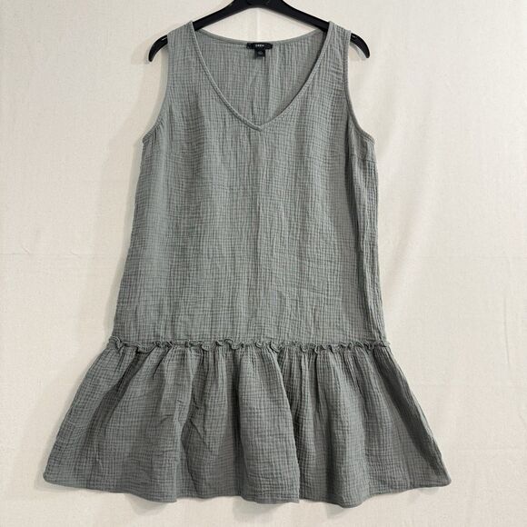 Drew Womens Size Medium Smokey Green Sleeveless Gauze Ruffle Dress - Picture 1 of 7
